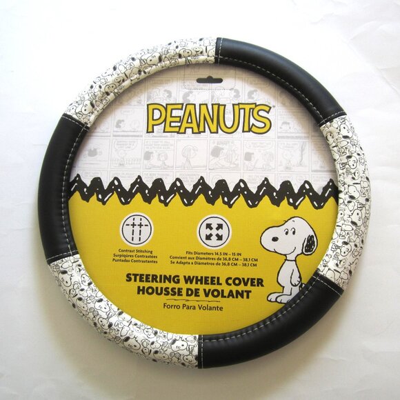 Snoopy Peanuts Black & White Steering Wheel Cover - Picture 1 of 6